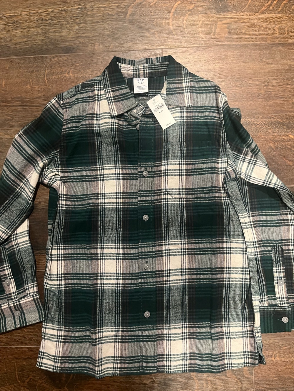GAP Dark Green and White Plaid Button-Down Shirt